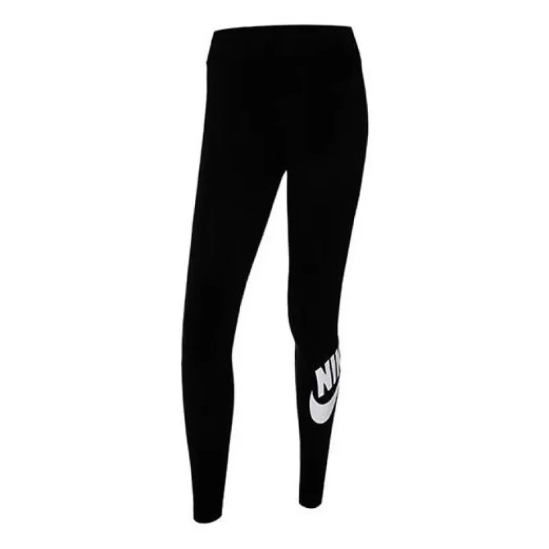 (WMNS) Nike Sportswear Essential High-Waisted Logo Leggings 'Black White' CZ8528-010 sold by KicksCrew