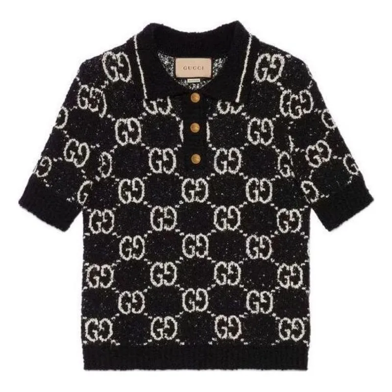 (WMNS) GUCCI Fine Cotton Polo Top 'Black Ivory' 735890-XKC1L-1289 sold by KicksCrew