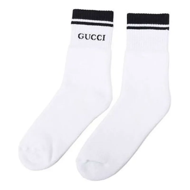 GUCCI Logo-intarsia Cotton-Blend Socks 'White Black' 496493-4G293-9000 sold by KicksCrew
