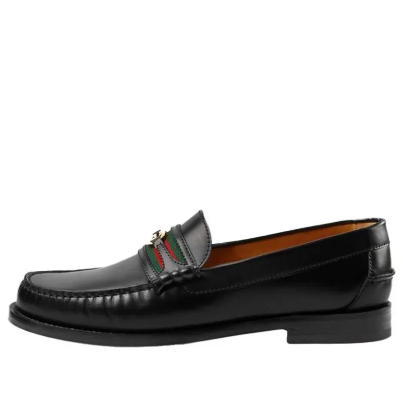Gucci loafer with Interlocking G Green and Red Web 'Black Leather' 644724-17X10-1060 sold by KicksCrew