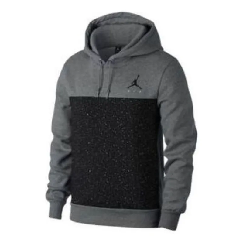 Air Jordan Logo Splicing Hoodie 'Dark Grey Black' 884043-091 sold by KicksCrew