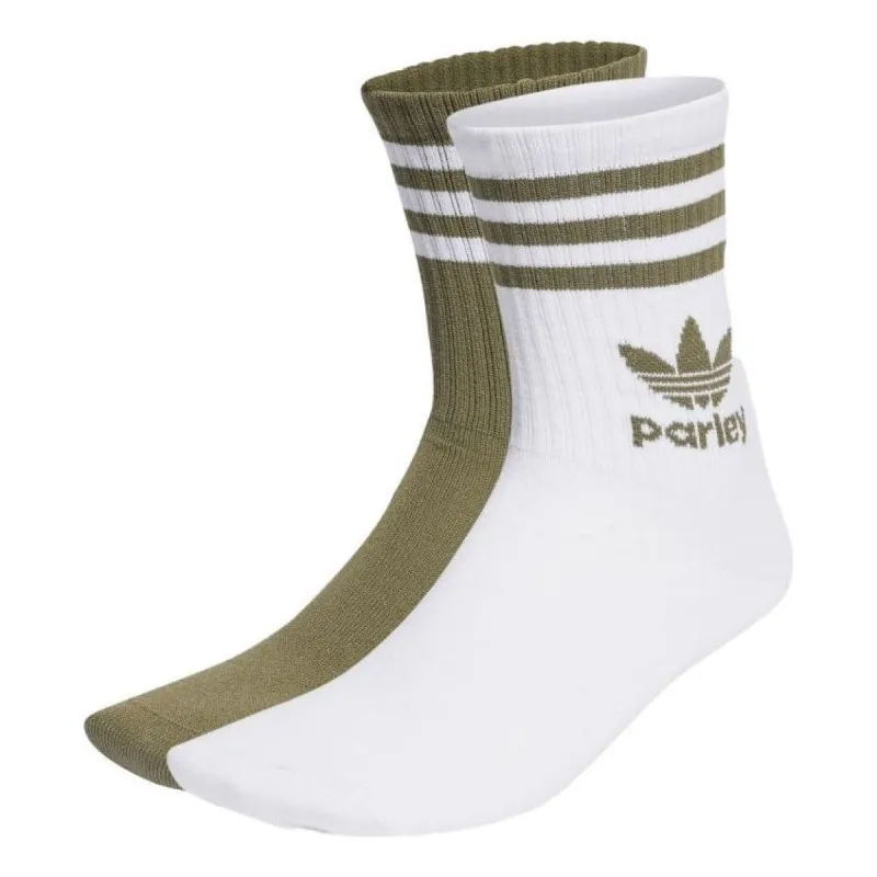 adidas Parley Mid Crew Sock 2 Pairs 'White Olive Green' HY2514 sold by KicksCrew