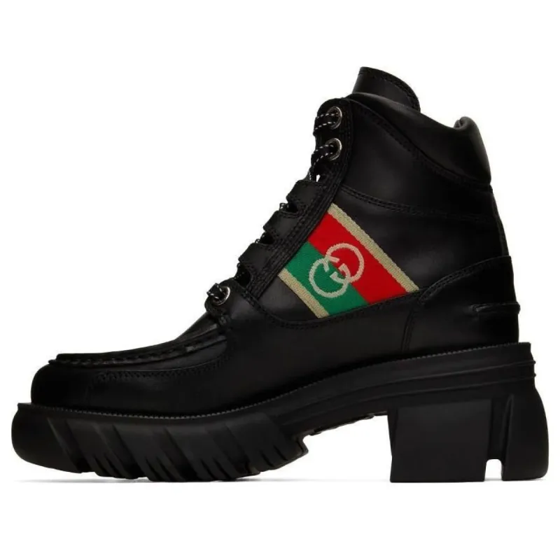 (WMNS) GUCCI Interlocking Lace-Up Boots 'Black' 663594-DTNE0-1080 sold by KicksCrew