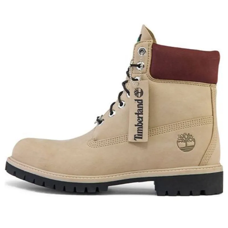 Timberland 6 Inch Premium Waterproof Boots 'Beige Nubuck with Burgundy Collar' A2M19W sold by KicksCrew