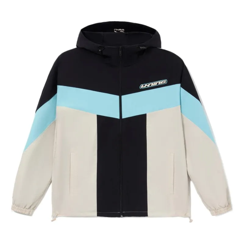 Li-Ning Logo Color Block Full Zip Hooded Jacket 'Black Oatmeal' AFDS033-5 sold by KicksCrew