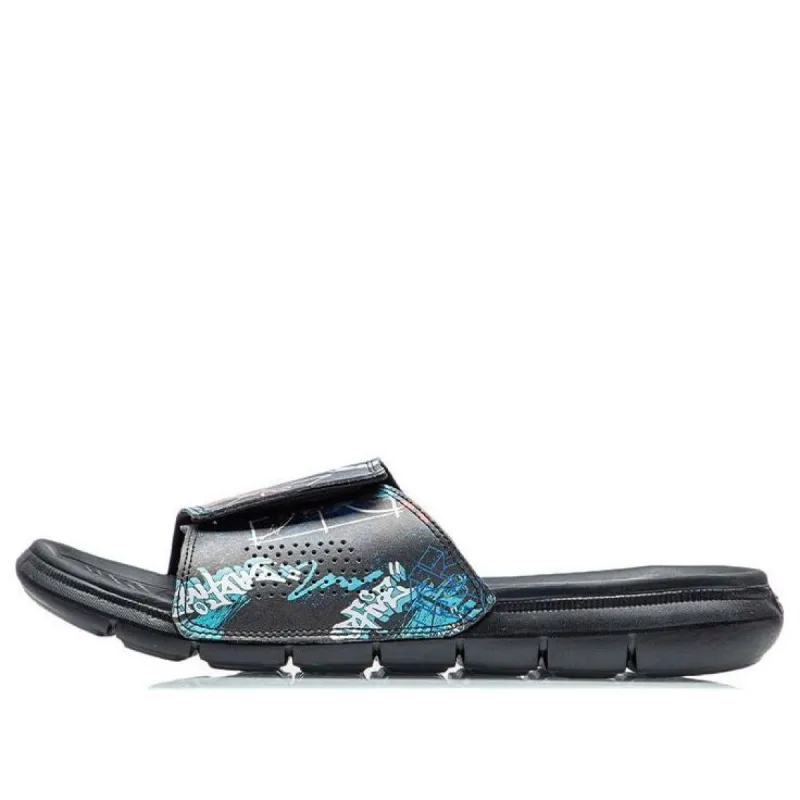 Li-Ning Badfive Basketball Slides 'Black Blue' ABTR007-4 sold by KicksCrew