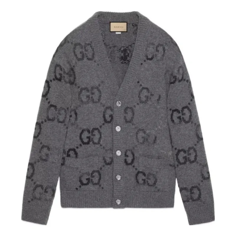 Gucci Wool Cardigan With GG Intarsia 'Grey' 770507-XKDSJ-1128 sold by KicksCrew