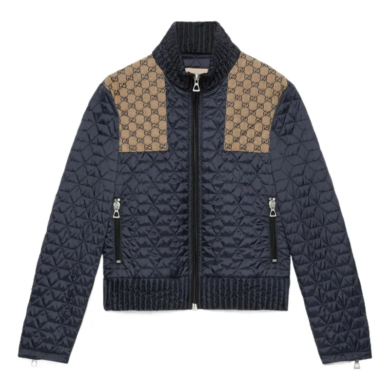 【関税&送料込】Gucci Two-Tone Wool Blend Padded Jacket Children's GG canvas padded jacket in camel and dark brown