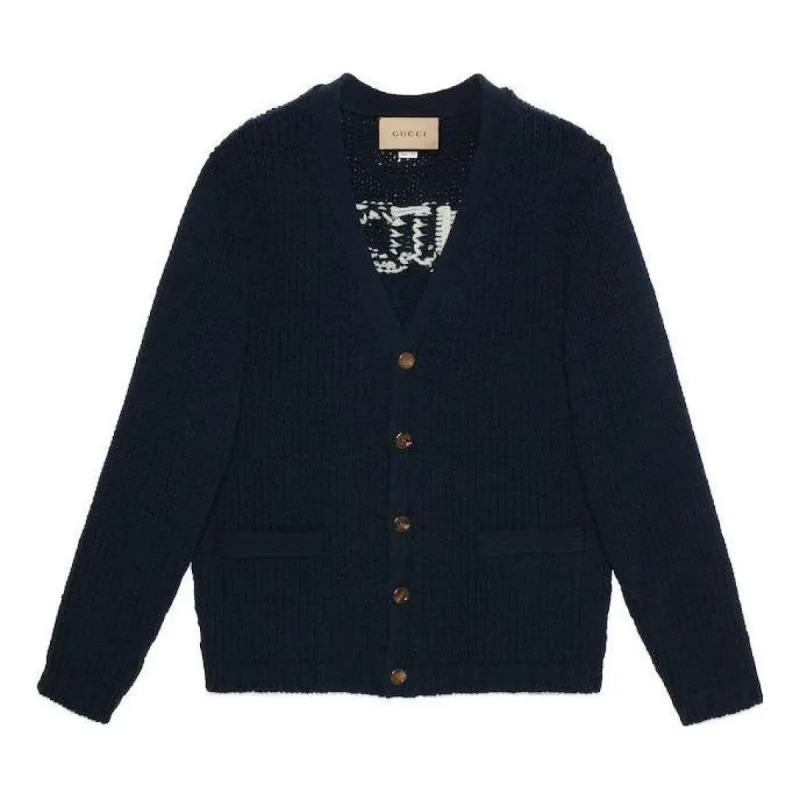 Gucci Knit Wool Cardigan With Gucci Intarsia 'Dark Blue' 761541-XKDK4-4492 sold by KicksCrew