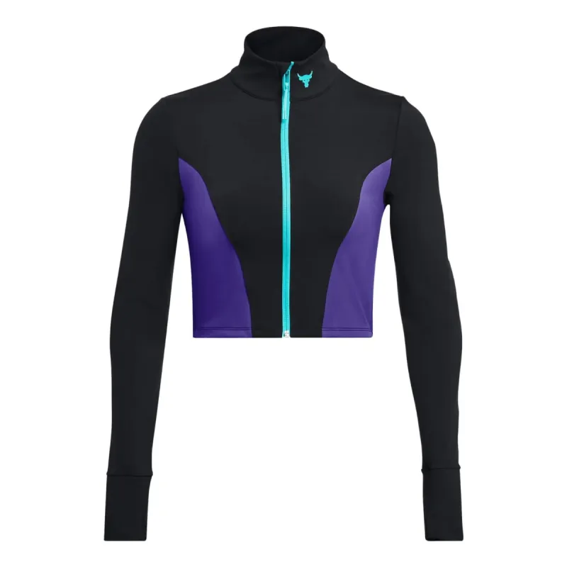 (WMNS) Under Armour Project Rock LetsGo Crop Full Zip T-shirt 'Black Purple' 1380194-001 sold by KicksCrew