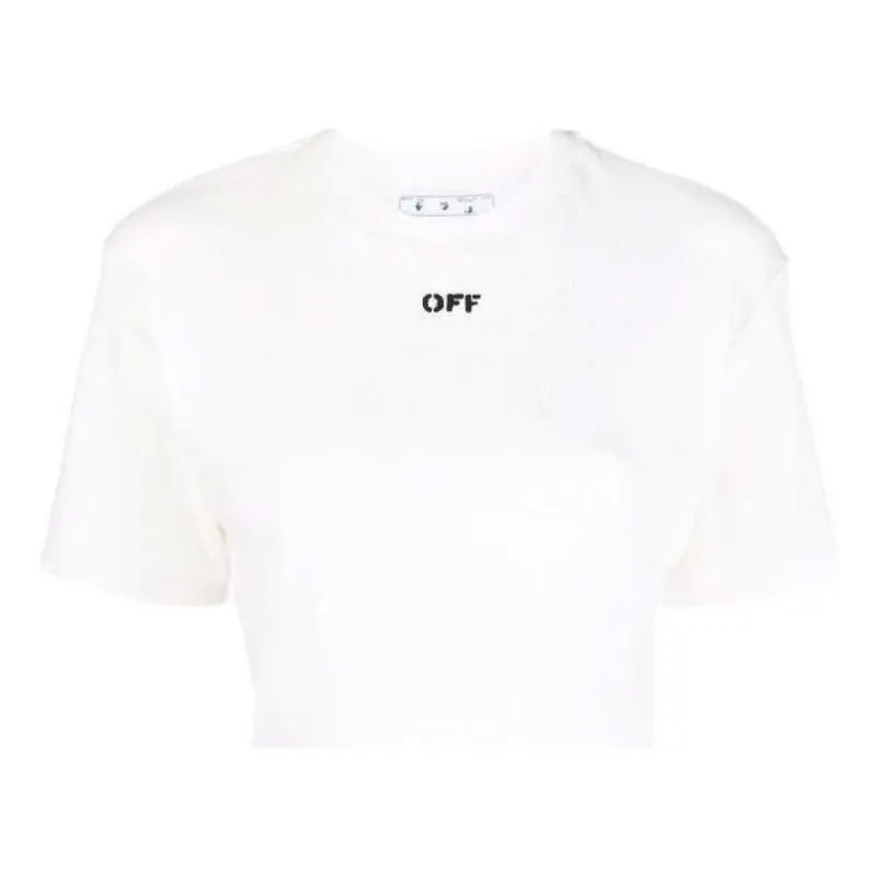 (WMNS) Off-White Off-stamp Cropped T-shirt 'White' OWAA081C99JER0010110 sold by KicksCrew
