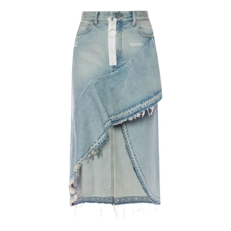 (WMNS) Off-White Asymmetric Denim Skirt 'Blue' OWYF001R197740618601 sold by KicksCrew