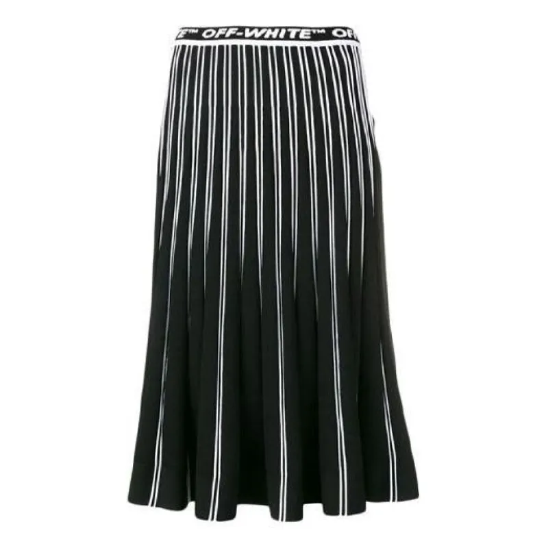 (WMNS) Off-White Pleated Knit Skirt 'Black' OWHL003R19C980571000 sold by KicksCrew