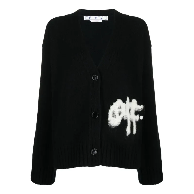 (WMNS) Off-White Logo Intarsia Cardigan 'Black White' OWHB031F22KNI0011001 sold by KicksCrew
