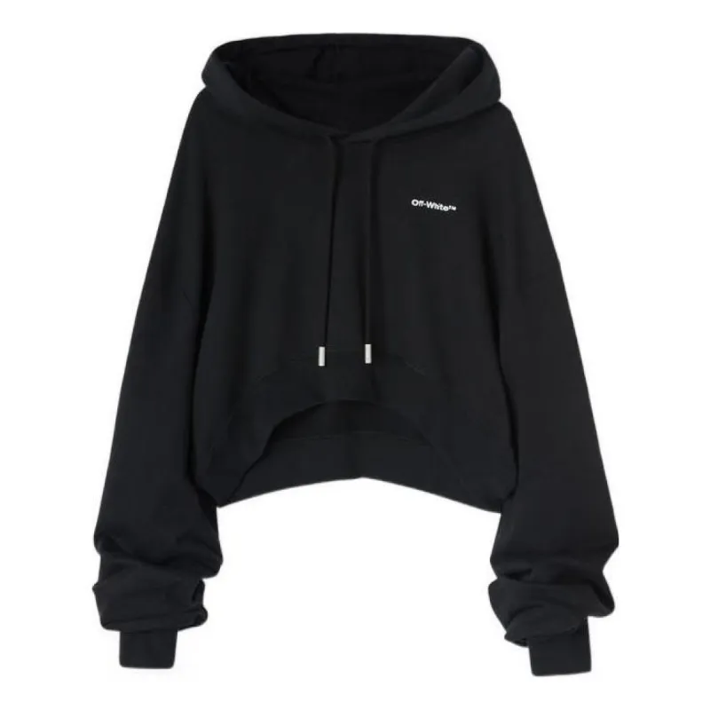 (WMNS) Off-White Embroidered-Logo Cropped Hoodie 'Black' OWBB050C99JER0011001 sold by KicksCrew