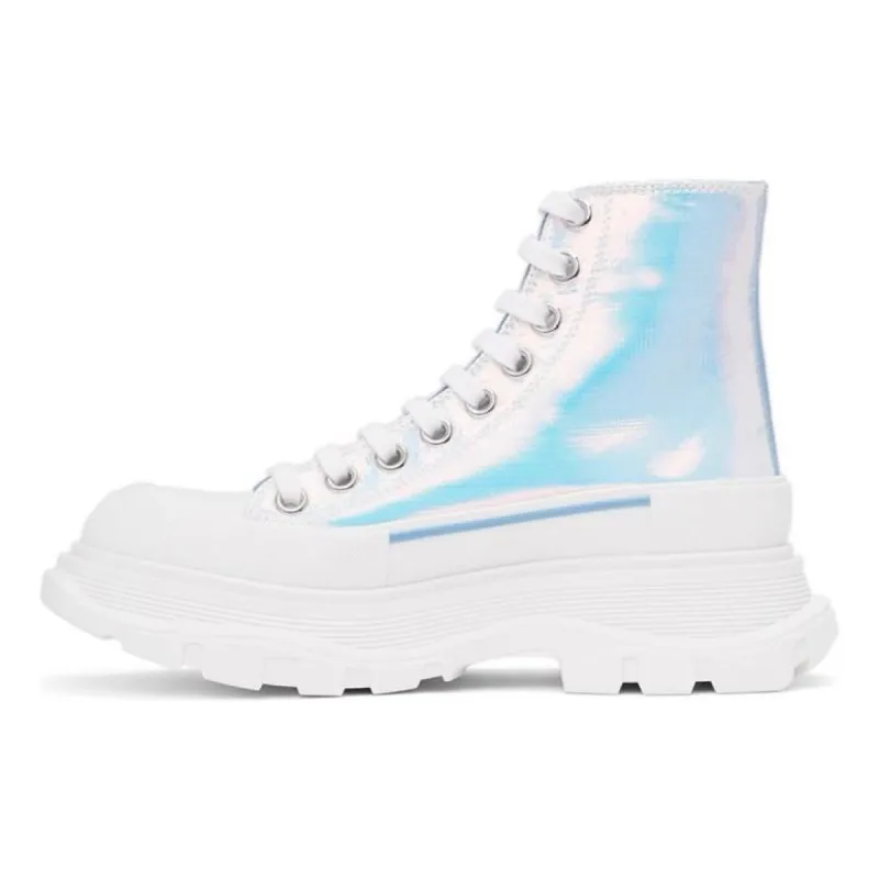 (WMNS) Alexander McQueen Silver Holographic Tread Slick Platform High Sneakers 'White Multi' 650782W4PC19583 sold by KicksCrew