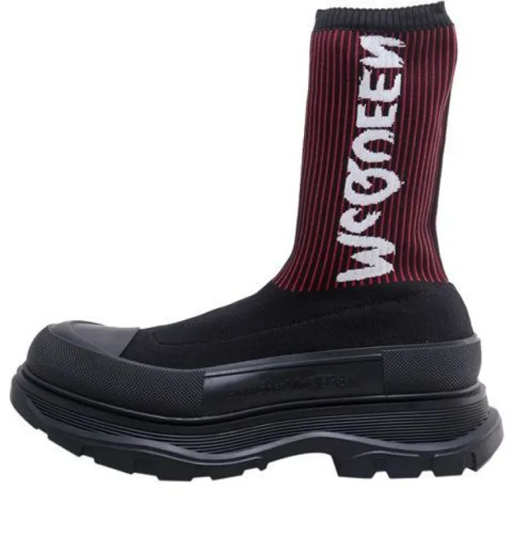 Alexander McQueen Graffiti Knit Tread Slick Boots 'Wine Red Black' 705671W4UD11550 sold by KicksCrew