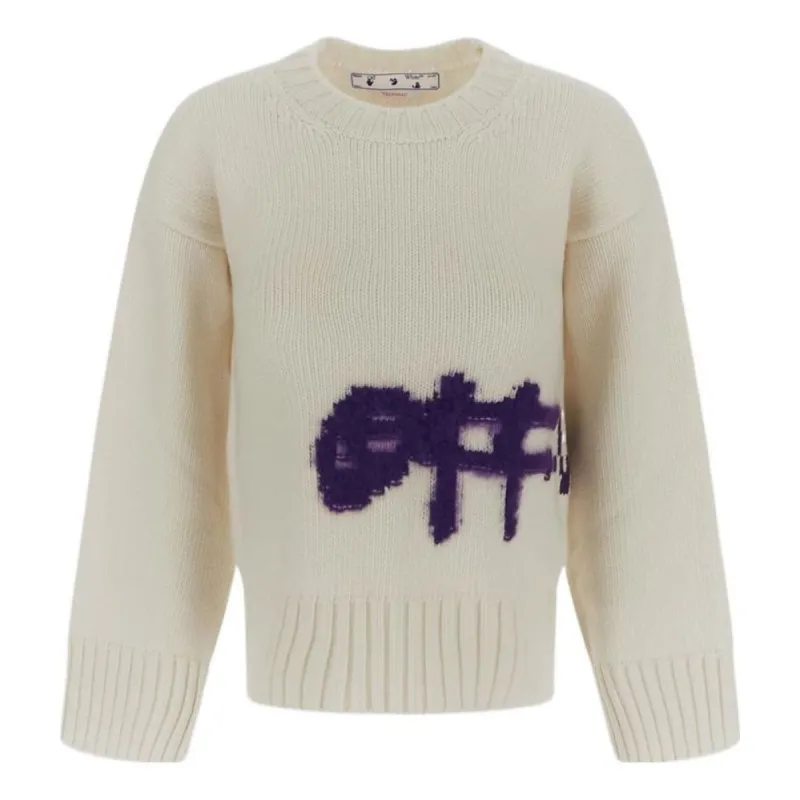 (WMNS) Off-White Logo Intarsia Crewneck 'White Purple' OWHE086F22KNI0010137 sold by KicksCrew