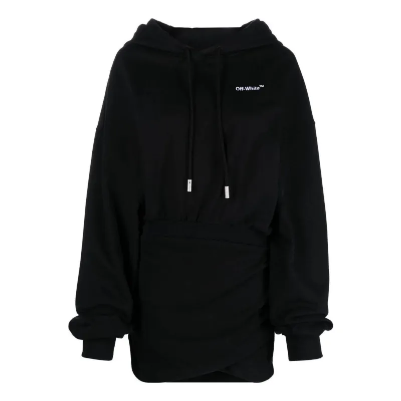 (WMNS) Off-White Logo-Embroidered Cotton Hoodie 'Black' OWDB423C99JER0021001 sold by KicksCrew