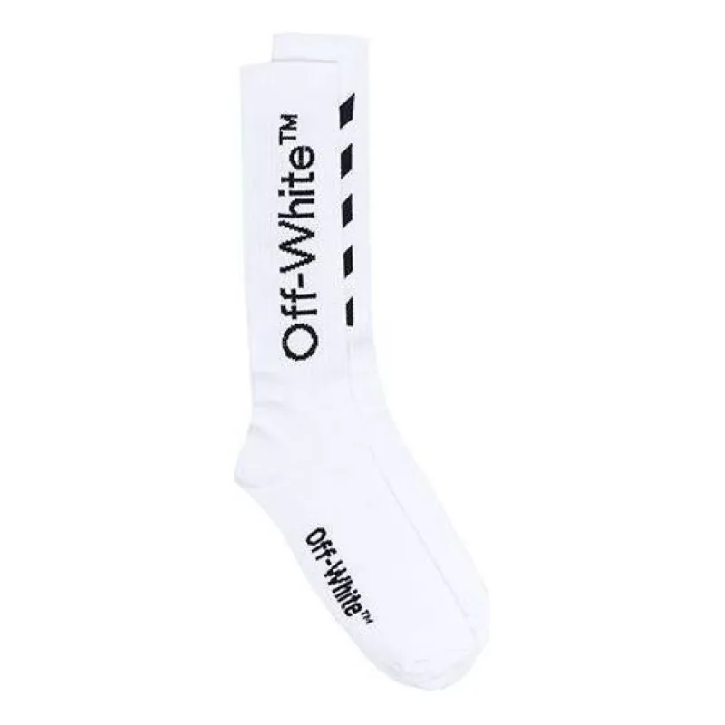 Off-White Diag Mid Length Socks 'White Black' OMRA001S21KNI0030110 sold by KicksCrew