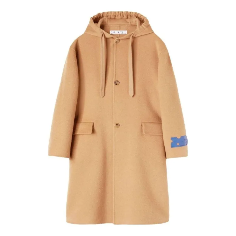 Off-White Cashmere Hooded Midi Coat 'Khaki' OMER072F22FAB0016200 sold by KicksCrew
