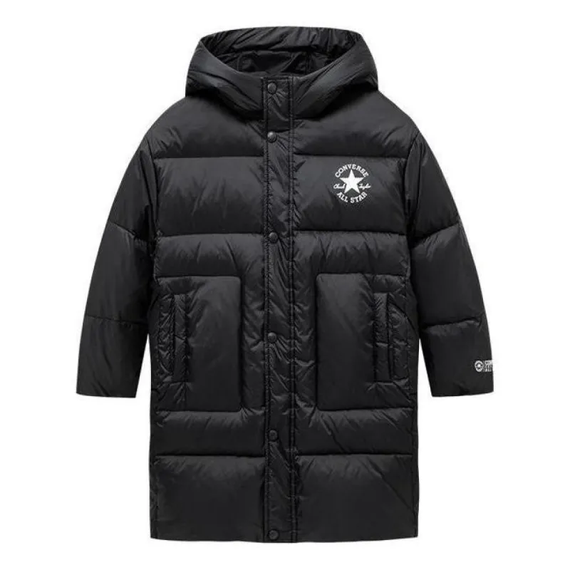 (PS) Converse Logo Long Down Jacket 'Black White' CV2142013GS-003 sold by KicksCrew