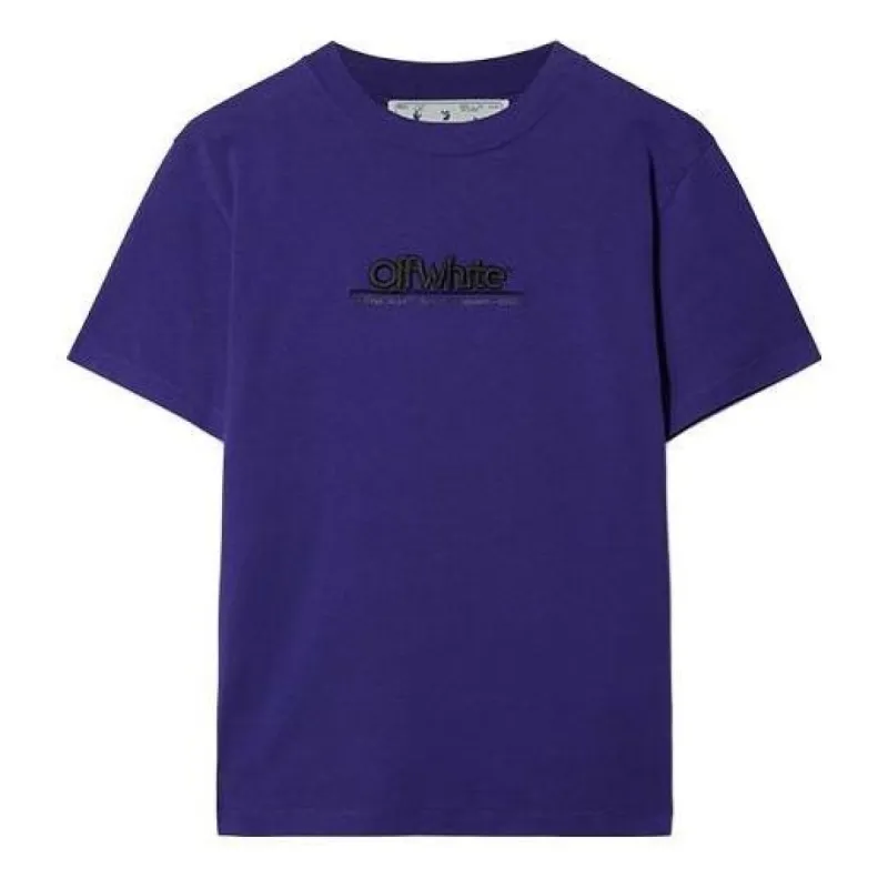 Off-White Logo-Embroidered Cotton T-shirt 'Dark Purple' OMAA027S23JER0083710 sold by KicksCrew