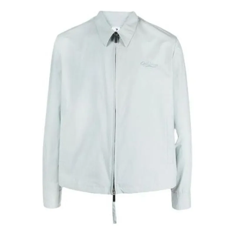 Off-White Embroidered Logo Zip-up Shirt 'Blue' OMGE008S23FAB0014141 sold by KicksCrew