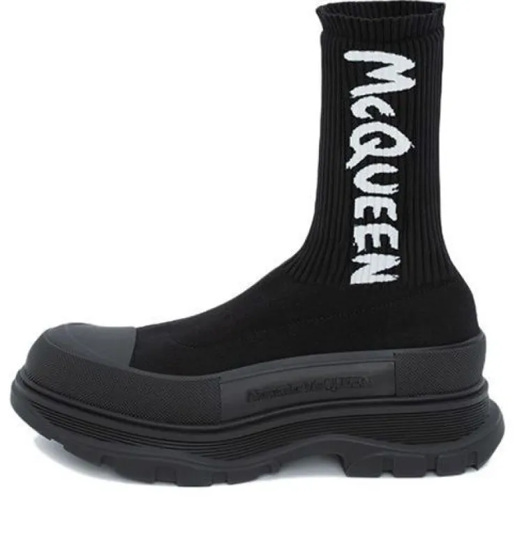 Alexander McQueen Graffiti Knit Tread Slick Boots 'Black White' 705671W4TV11070 sold by KicksCrew