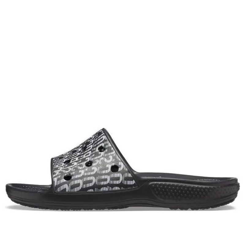 Crocs Classic Logo Motion Slides 'Black White' 206124-066 sold by KicksCrew