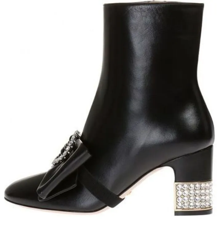 (WMNS) Gucci Removable Bow Leather Ankle Boots 'Black' 481171-BKO00-1000 sold by KicksCrew