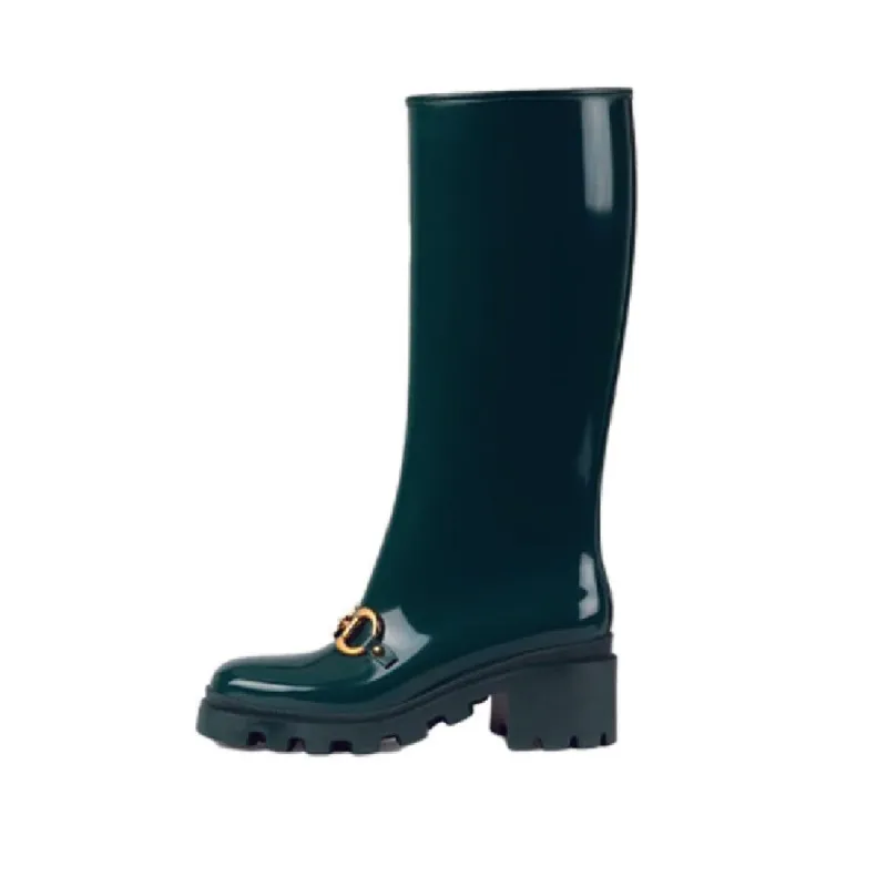 (WMNS) GUCCI Rubber Horsebit Tall Boots 'Green' 659707-JCCP0-3154 sold by KicksCrew