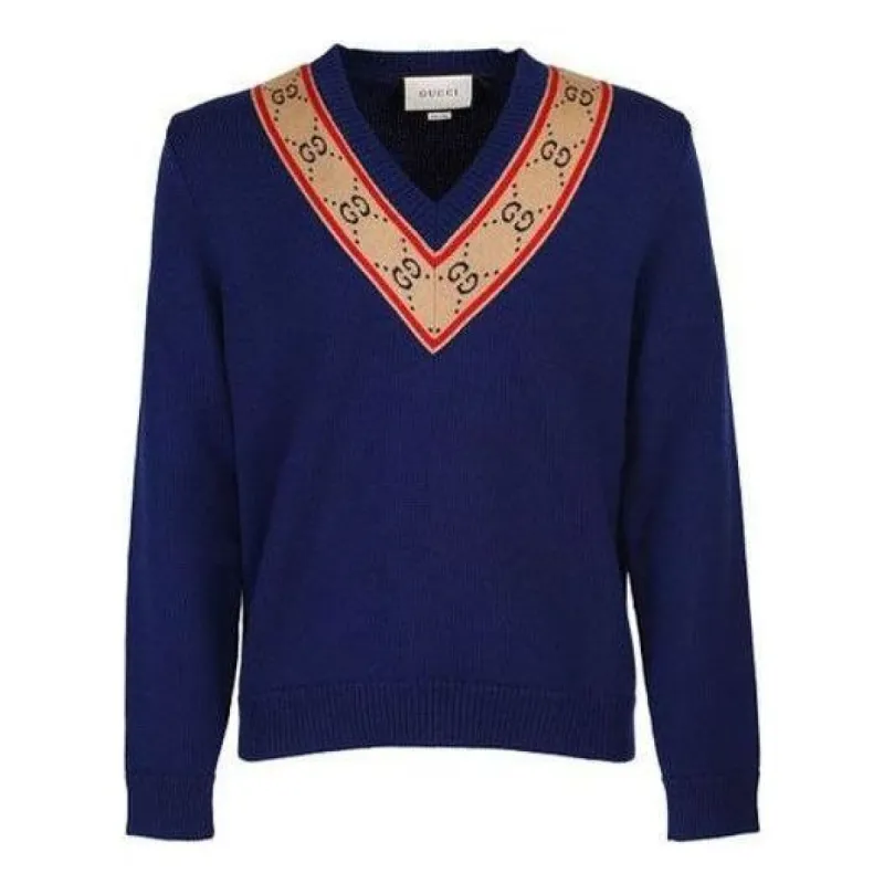 Gucci GG V-neck Wool Sweater 'Blue' 577089-XKAUO-4912 sold by KicksCrew