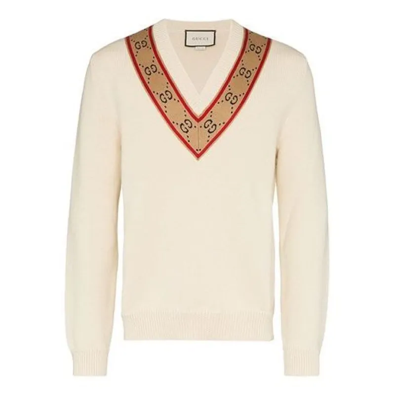 Gucci GG V-neck Wool Sweater 'Beige' 577089-XKAUO-9166 sold by KicksCrew