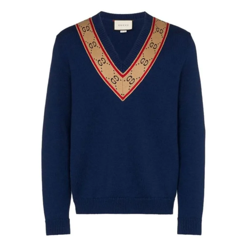Gucci GG V-neck Wool Sweater 'Blue' 577089-XKAU0-4912 sold by KicksCrew