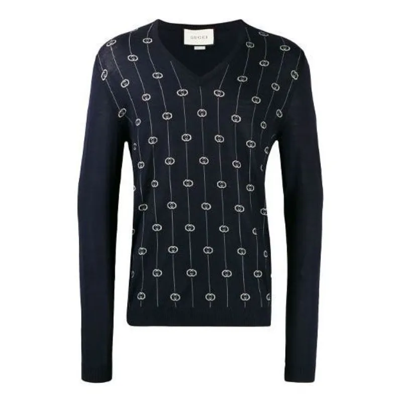 Gucci Monogram Motif Sweater 'Navy' 576902XKAUM sold by KicksCrew