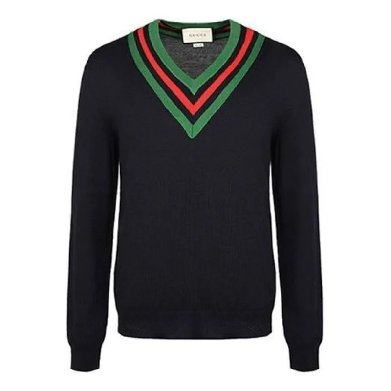 Gucci Wool Web V-Neck Sweater 'Blue' 576802-XKAUK-4548 sold by KicksCrew