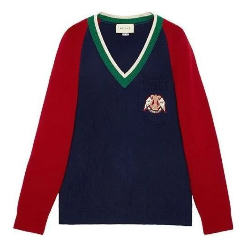 Gucci V-neck Wool Sweater With Lyre 'Blue' 575504-XKATG-4278 sold by KicksCrew