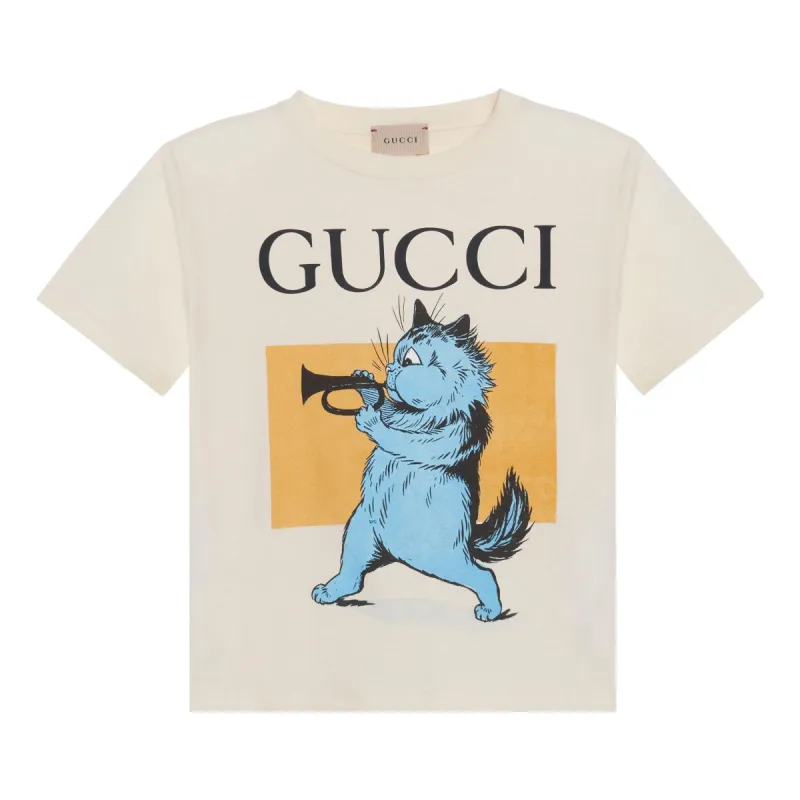 (PS) Gucci Cotton Web Cat Print T-Shirt 'Ivory' 575114-XJEZP-9756 sold by KicksCrew