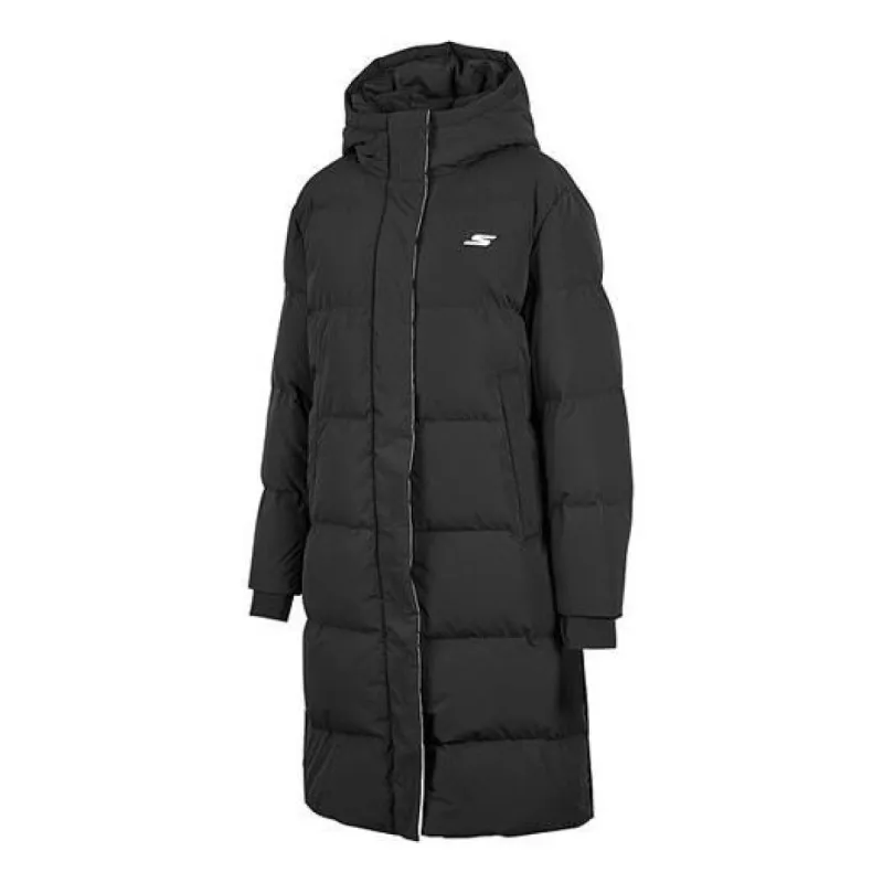 (WMNS) Skechers Woven Long Down Jacket 'Black White' P421W065 sold by KicksCrew