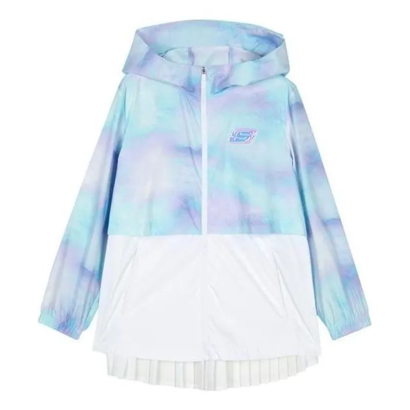 (GS) Skechers Gradient Patchwork Hooded Zipper Jacket 'White Blue' P223G027 sold by KicksCrew