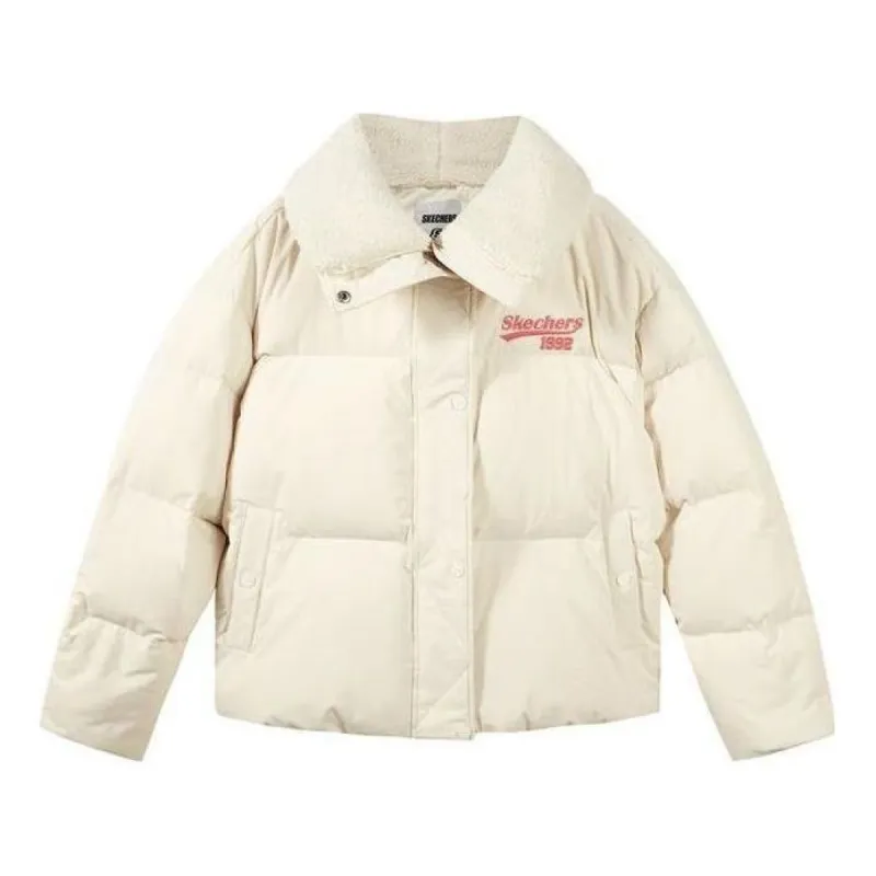 (WMNS) Skechers Logo Printed Down Jacket 'White Black' L422W001 sold by KicksCrew