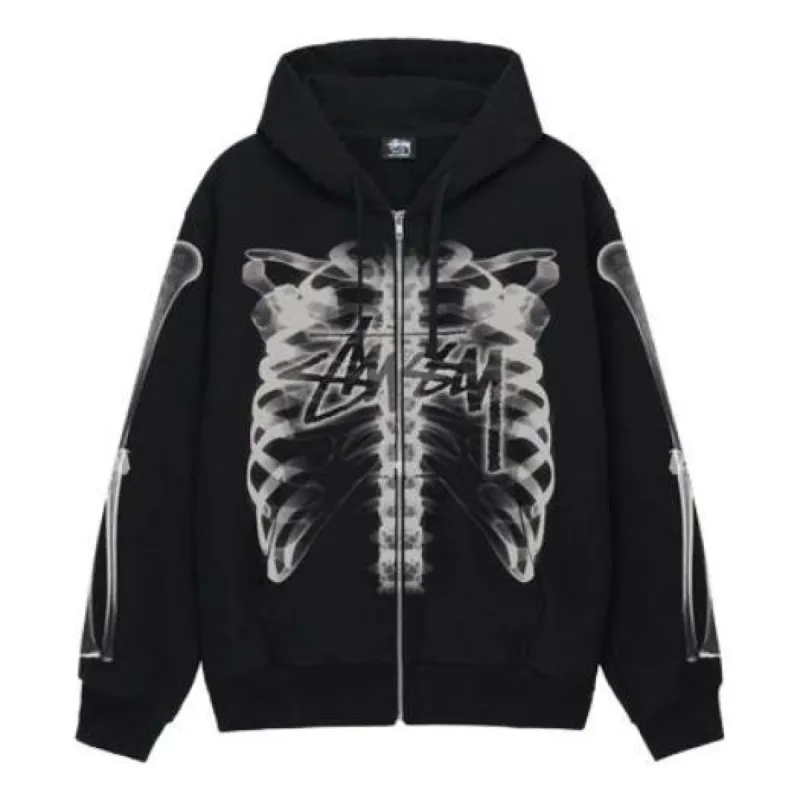 Stussy Rib Cage Zip Hoodie 'Black White' 1974948 sold by KicksCrew
