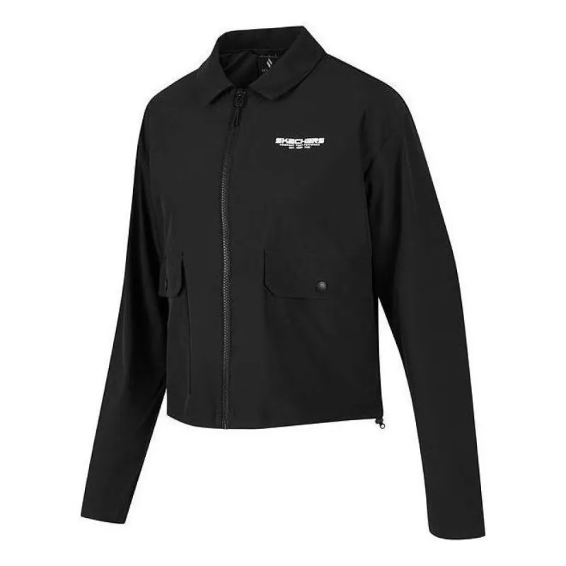 Skechers Solid Color Zip-Up Quick-Drying Loose Jacket 'Black White' P224M042-0018 sold by KicksCrew