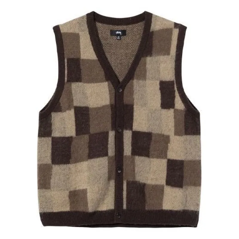 Stussy Wobbly Check Sweater Vest 'Brown' 217055 sold by KicksCrew