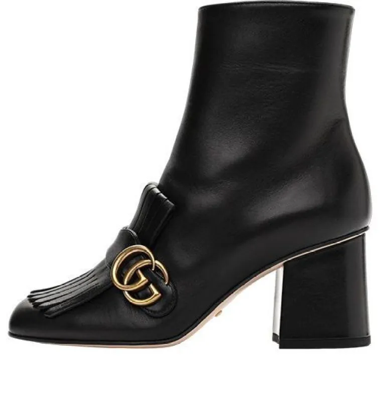 (WMNS) Gucci Marmont GG Suede Ankle Boots 'Black Leather' 408210-C9D00-1000 sold by KicksCrew