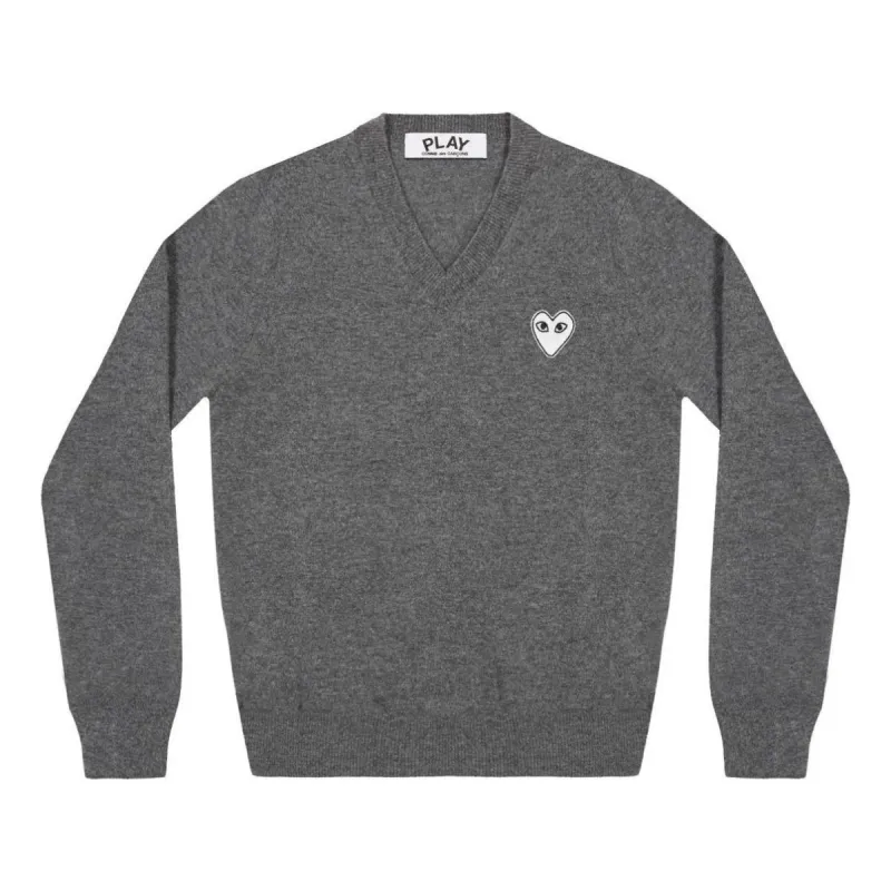 COMME des GARCONS PLAY V-Neck Pullover White Emblem 'Grey' AZ-N060-051-3 sold by KicksCrew