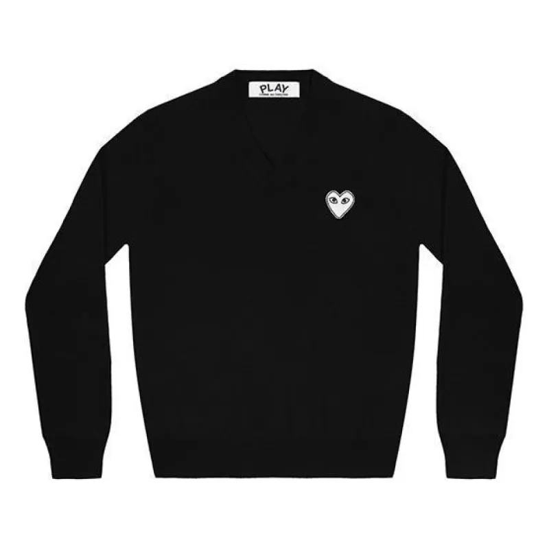 (WMNS) COMME des GARCONS PLAY V-Neck Pullover White Emblem 'Black' AZ-N059-051-1 sold by KicksCrew
