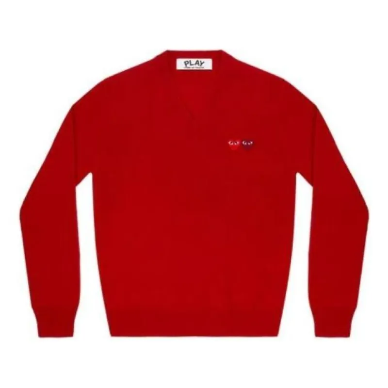 COMME des GARCONS PLAY V-Neck Pullover Double Emblem 'Red' AZ-N056-051-5 sold by KicksCrew