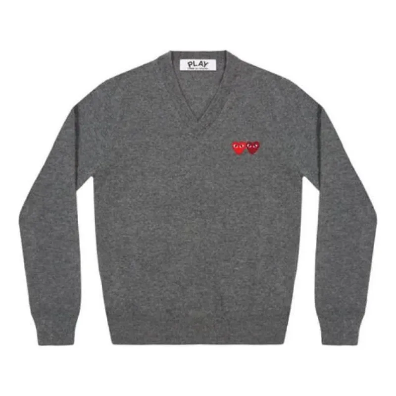 COMME des GARCONS PLAY V-Neck Pullover Double Emblem 'Grey' AZ-N056-051-3 sold by KicksCrew